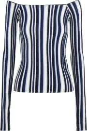 Jacquemus   Off-the-shoulder striped ribbed wool sweater at Net A Porter